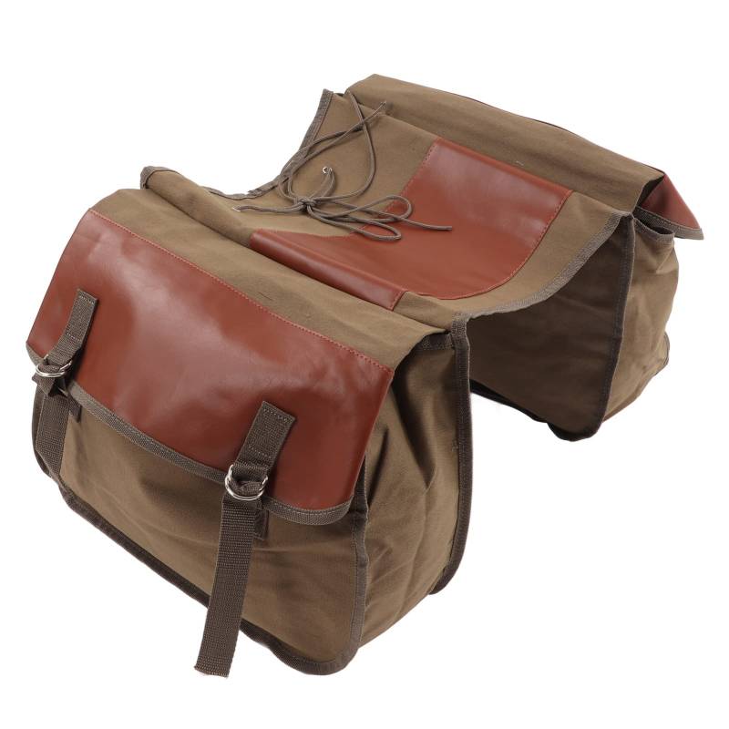 BOROCO Fahrradtasche für Gepäckträger,Canvas und Leder Doppelt Gepäckträgertasche,Wasserdicht Tragbar Fahrrad Hinten Sitz Tasche,Große Kapazität Taschen für Mountainbike (Khaki) von BOROCO