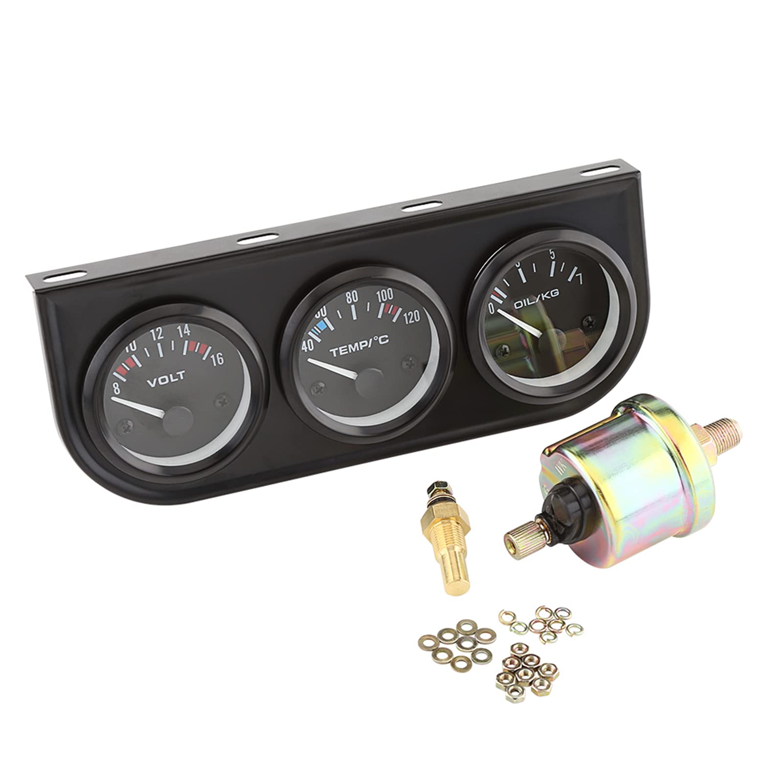 BOROCO Wassertemperaturanzeige Auto Voltmeter, Universal Temperaturanzeige mit Sensor,52mm Triple-Gauges 3 in 1 Voltmeter + Wassertemperaturanzeige + Öldruckmesser für Auto-LKW von BOROCO