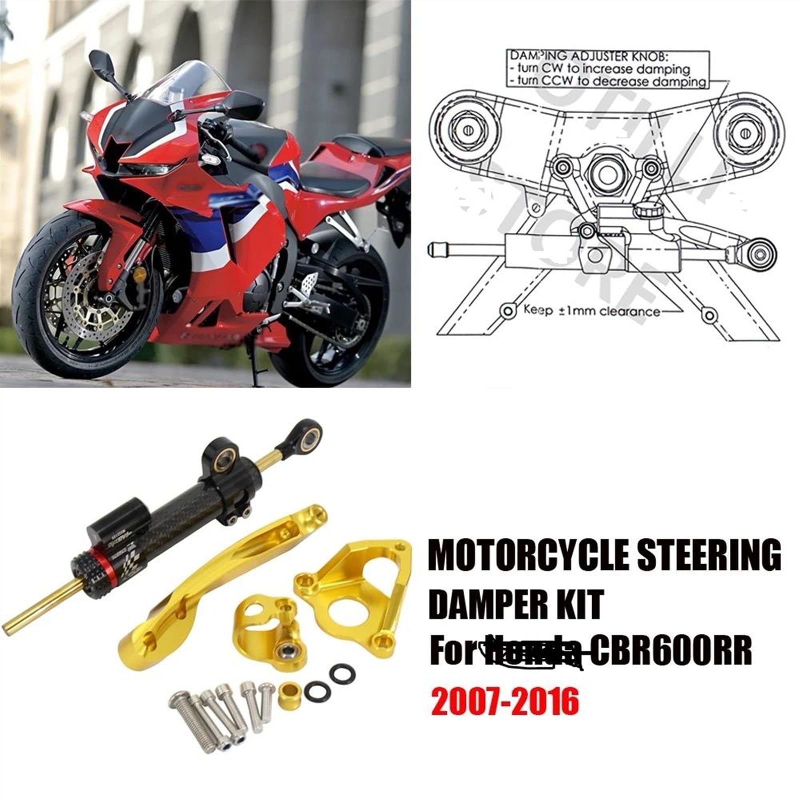 Motorrad Lenkungsdämpfer Für H┐onda CBR600RR CBR 600 RR 2016-2007 2015 2014 2013 2012 11 Motorrad Lenkung Stabilisieren Dämpfer Halterung Montieren CNC Motorrad(E) von BOSDF