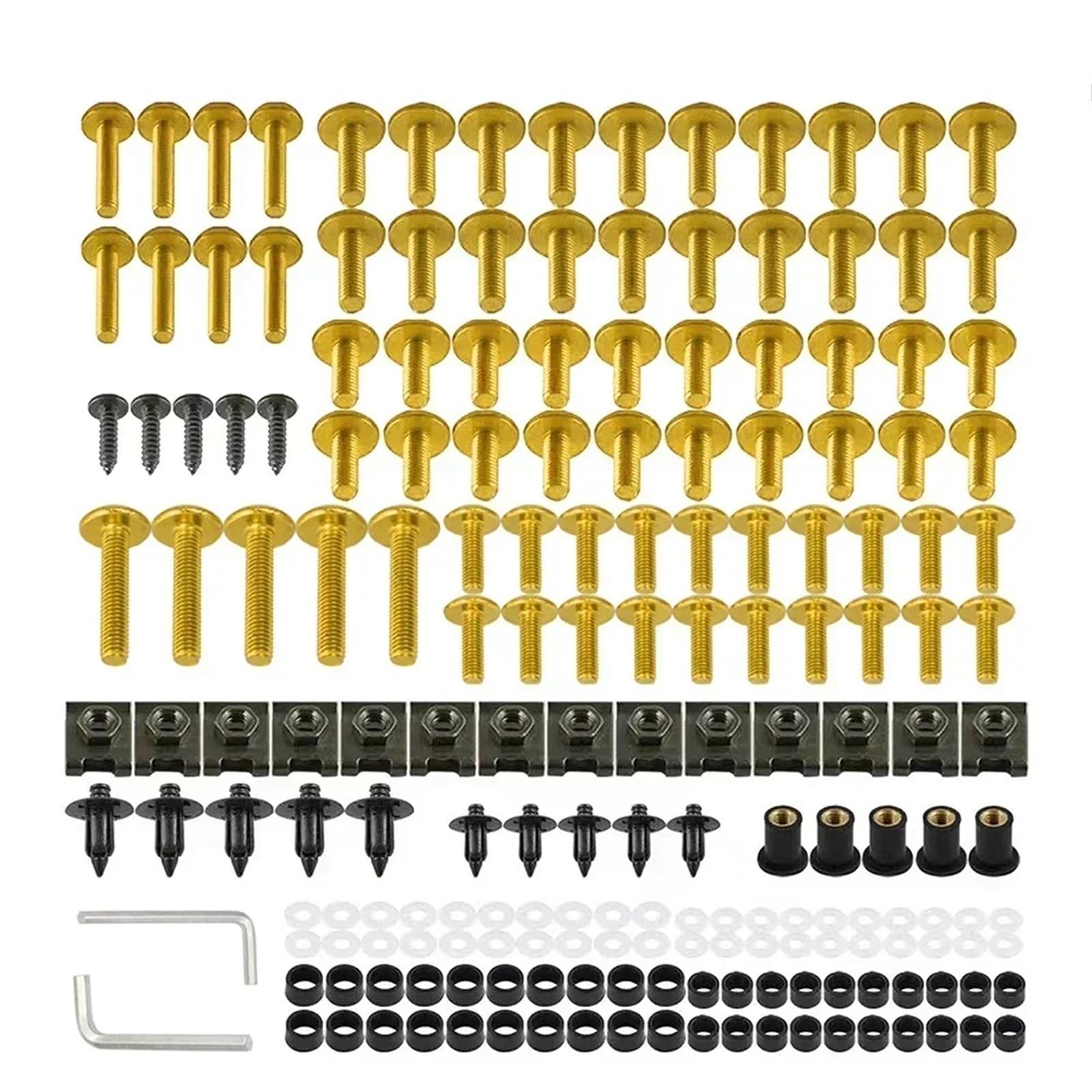 Motorrad Schrauben Set Für K-awasaki N-inja 1000 ABS 1000SX SE ZX-11 ZX-6 ZZ-R600 ZX11 ZX6 ZZR600S Motorrad Verkleidungsschrauben Schraubenmutter Clip Kit Sets(Gold) von BOSDF