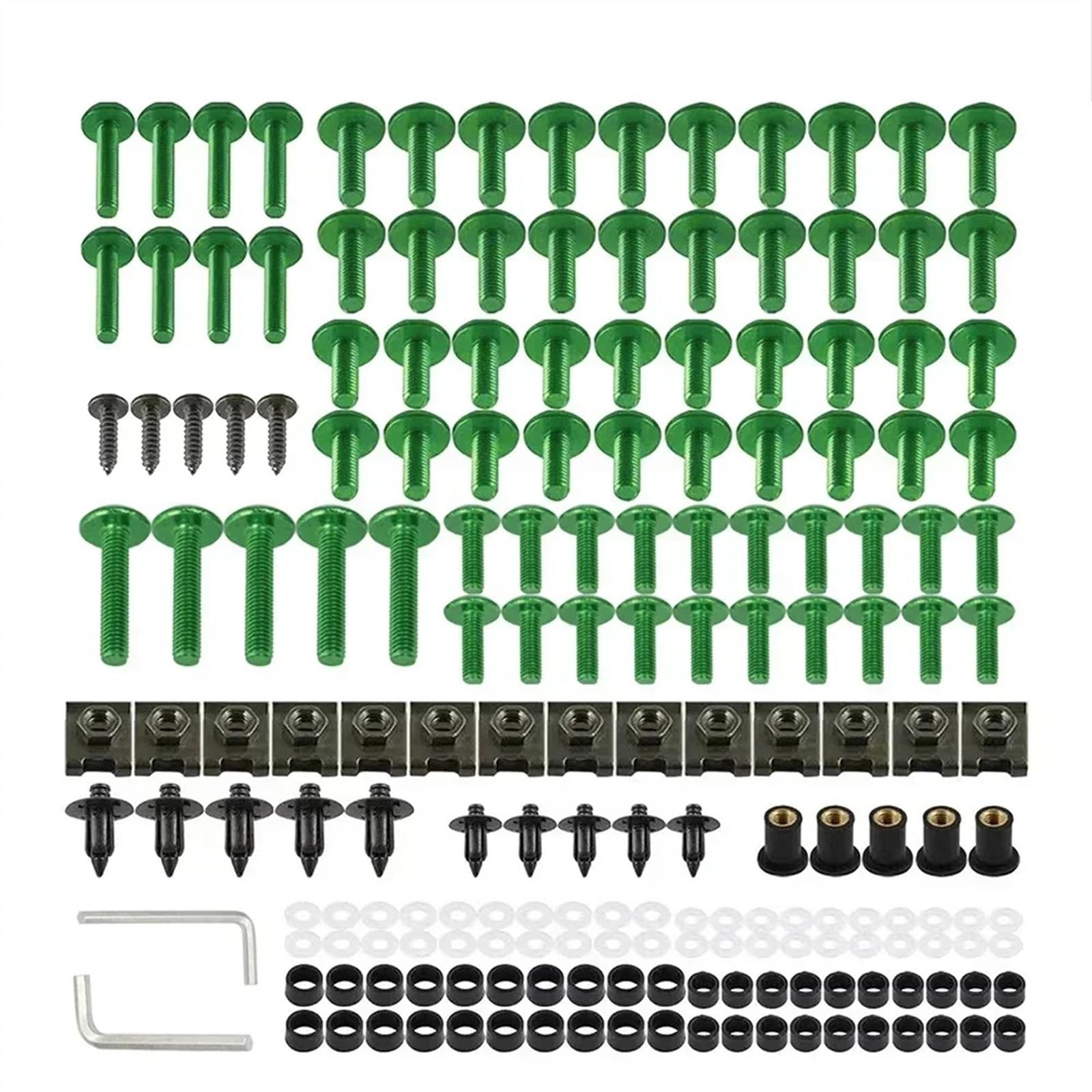 Motorrad Schrauben Set Für K-awasaki N-inja 1000 ABS 1000SX SE ZX-11 ZX-6 ZZ-R600 ZX11 ZX6 ZZR600S Motorrad Verkleidungsschrauben Schraubenmutter Clip Kit Sets(Green) von BOSDF