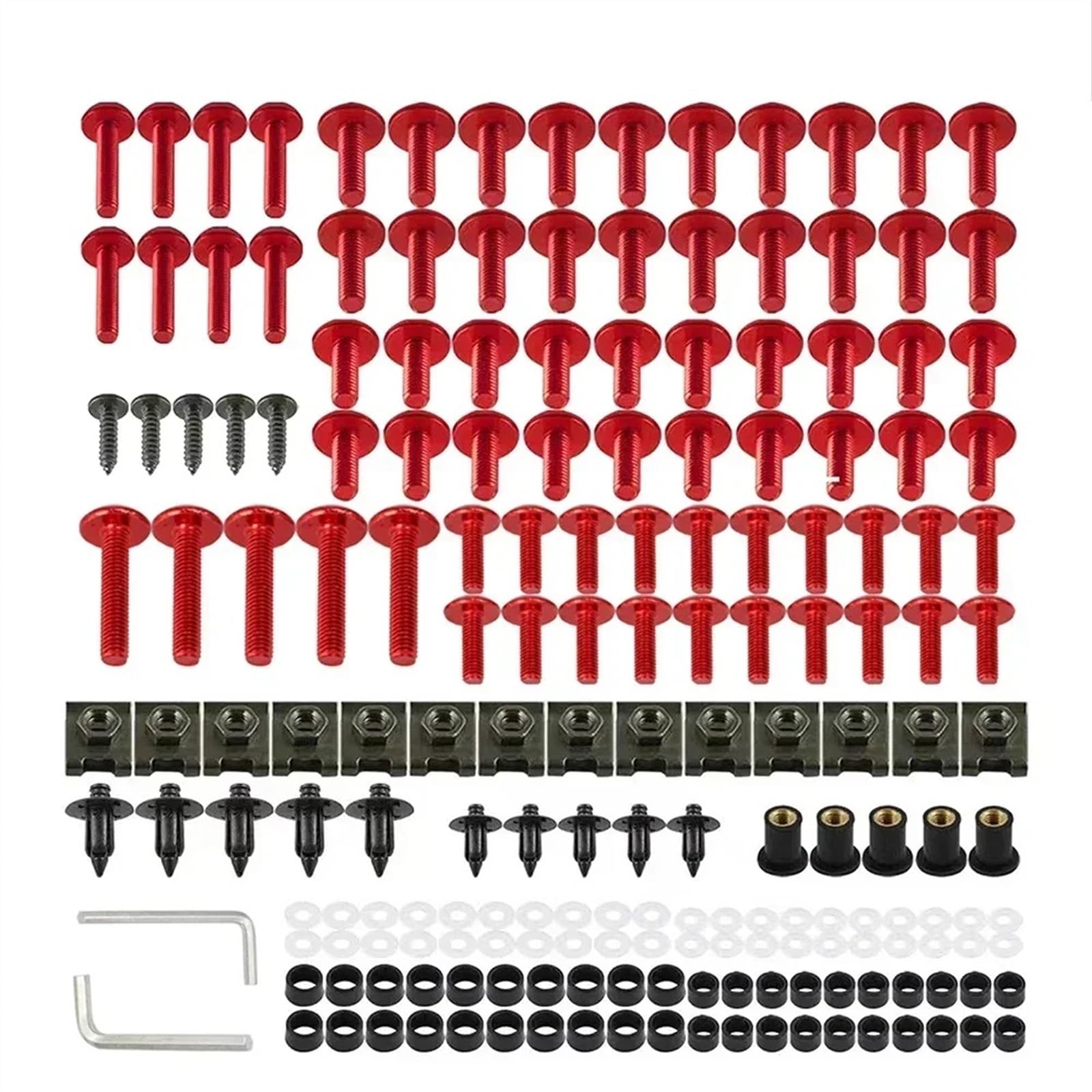 Motorrad Schrauben Set Für K-awasaki N-inja 1000 ABS 1000SX SE ZX-11 ZX-6 ZZ-R600 ZX11 ZX6 ZZR600S Motorrad Verkleidungsschrauben Schraubenmutter Clip Kit Sets(Red) von BOSDF