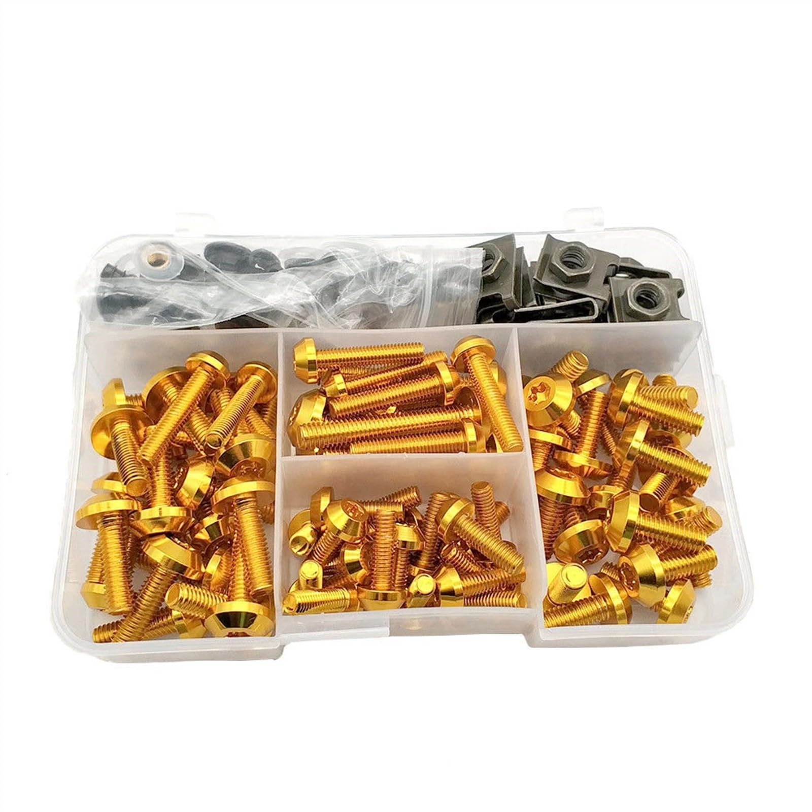 Motorrad Schrauben Set Für S-uzuki GSX1250 GSX1400 GSX650F gsf 1250 650 gs 500e Universal Motorrad Verkleidungsschrauben Muttern Kit Karosseriebefestigungsclips Schraube(Gold) von BOSDF