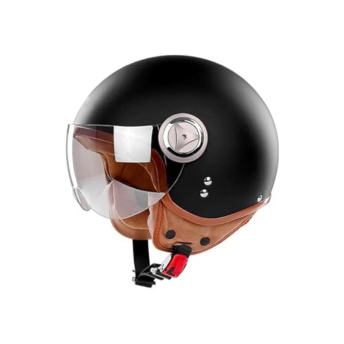 BOSERMEM Erwachsenen Motorradhelm Scooter-Helm, Mode Halboffener Helm Mit Schutzbrille, Hat Den Verkehrssicherheitstest Bestanden, Um Die Kopfsicherheit Wirksam Zu Schützen（Matt-Schwarz, L 57-58cm） von BOSERMEM