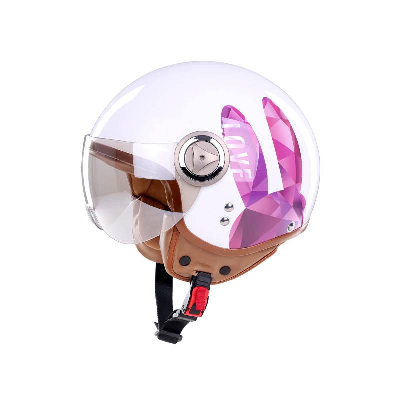 BOSERMEM Erwachsenen Motorradhelm Scooter-Helm, Mode Halboffener Helm Mit Schutzbrille, Hat Den Verkehrssicherheitstest Bestanden, Um Die Kopfsicherheit Wirksam Zu Schützen（Lila Hase, L 57-58cm） von BOSERMEM