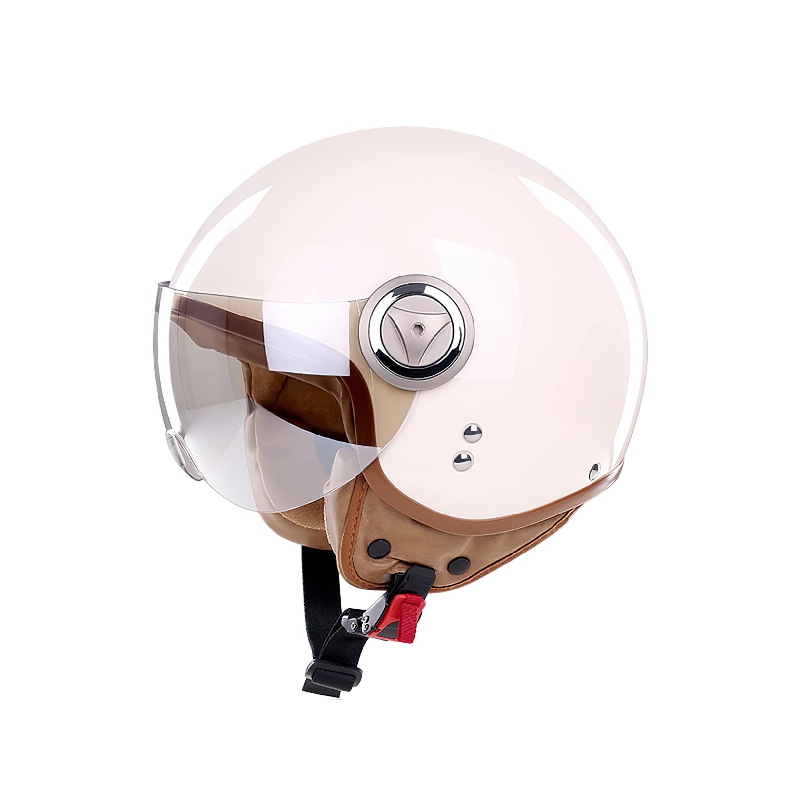 BOSERMEM Erwachsenen Motorradhelm Scooter-Helm, Mode Halboffener Helm Mit Schutzbrille, Hat Den Verkehrssicherheitstest Bestanden, Um Die Kopfsicherheit Wirksam Zu Schützen（Beige, L 57-58cm） von BOSERMEM