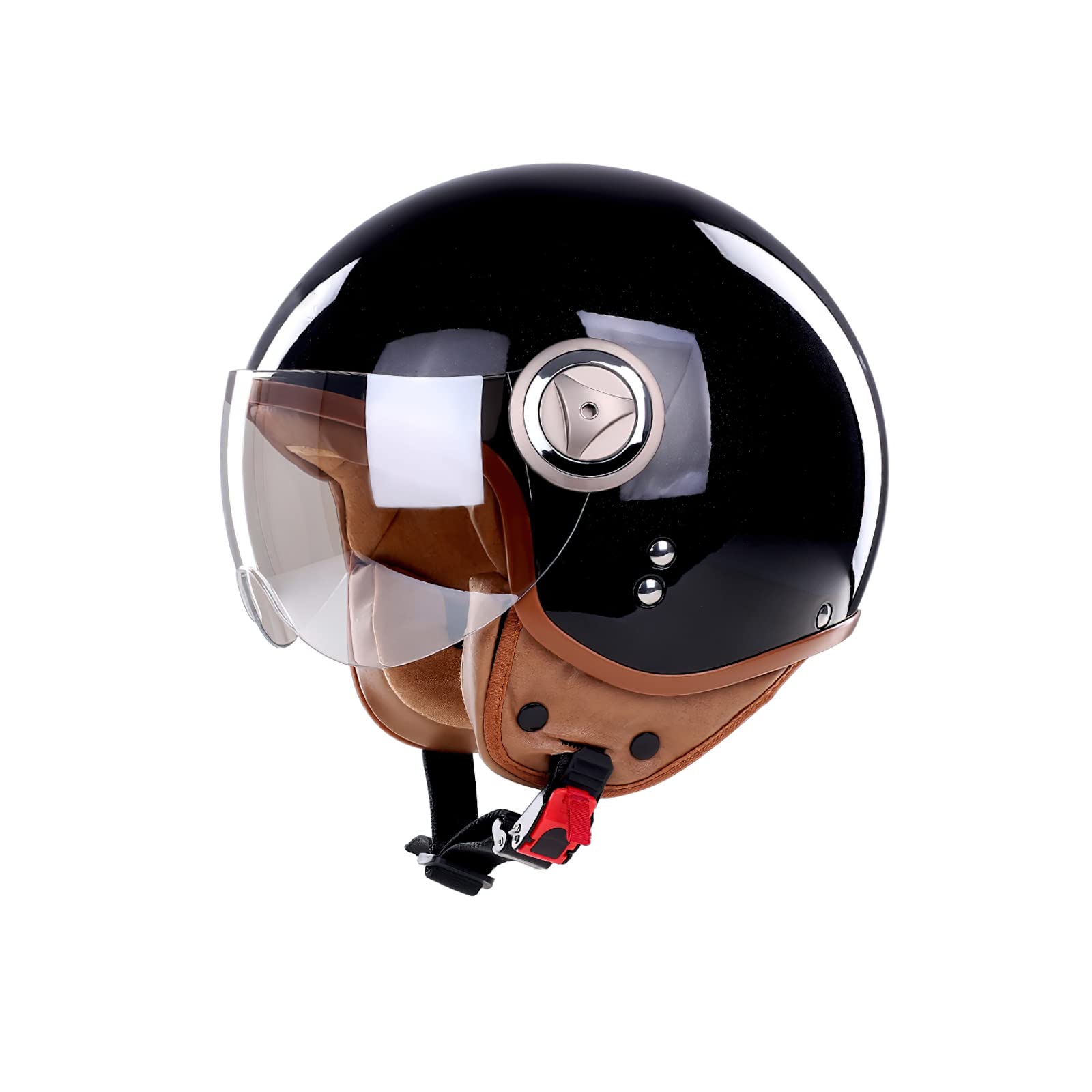 BOSERMEM Erwachsenen Motorradhelm Scooter-Helm, Mode Halboffener Helm Mit Schutzbrille, Hat Den Verkehrssicherheitstest Bestanden, Um Die Kopfsicherheit Wirksam Zu Schützen（Schwarz, L 57-58cm） von BOSERMEM