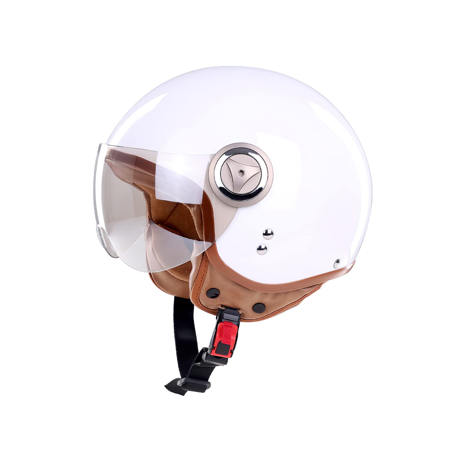 BOSERMEM Erwachsenen Motorradhelm Scooter-Helm, Mode Halboffener Helm Mit Schutzbrille, Hat Den Verkehrssicherheitstest Bestanden, Um Die Kopfsicherheit Wirksam Zu Schützen（Weiß, L 58-60cm） von BOSERMEM