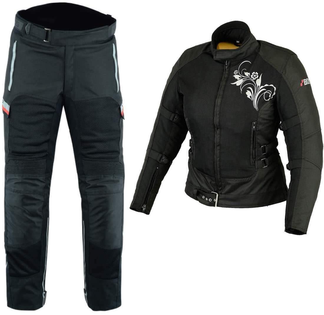 Bikerkombi Zweiteiler Für Damen Motorradkombi Schwarz (XL) von BOSMOTO