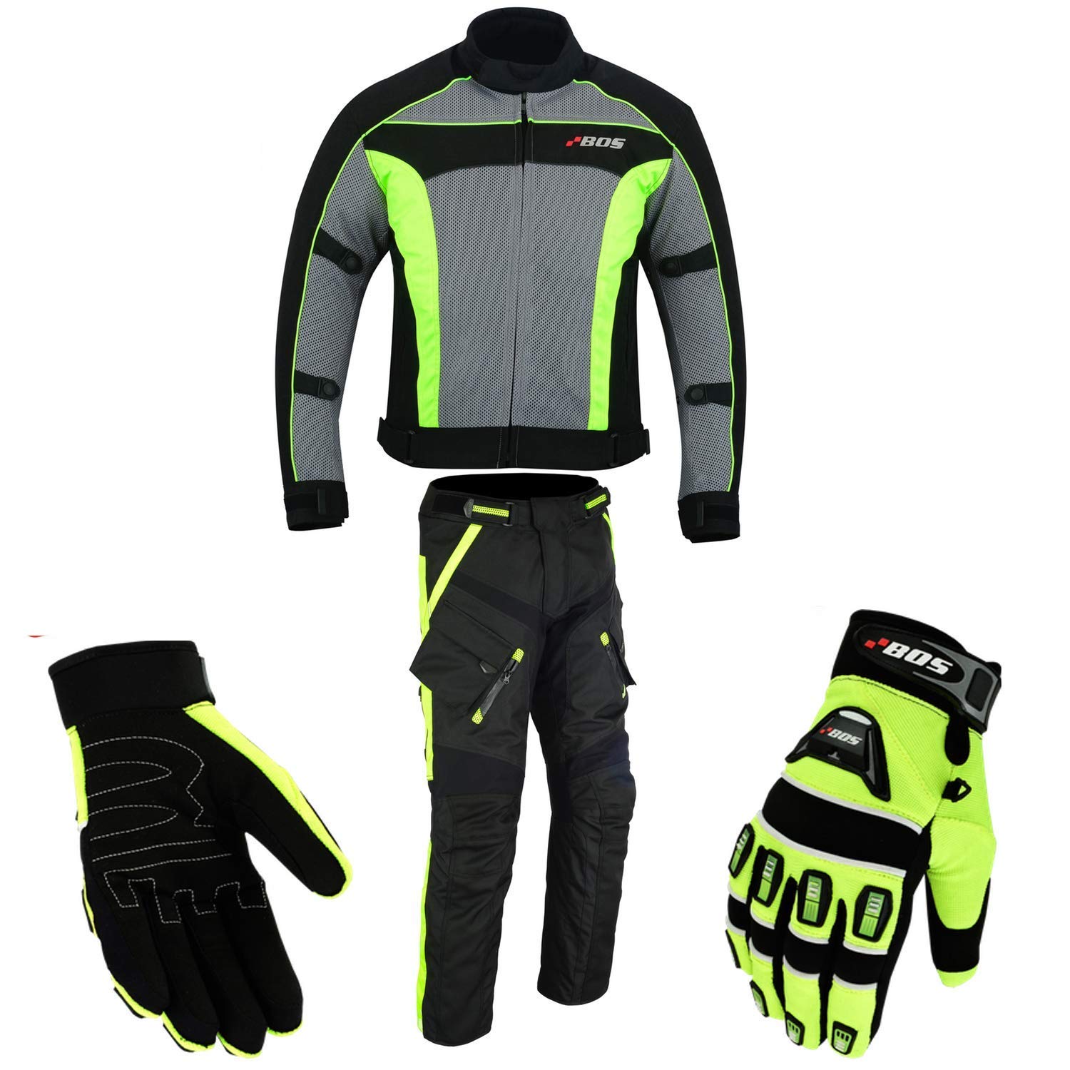 Motorradkombi Biker Motorrad Textil Kombi wasserdichte Jacke, Hosen (4XL, Neon Grün) von BOSMoto