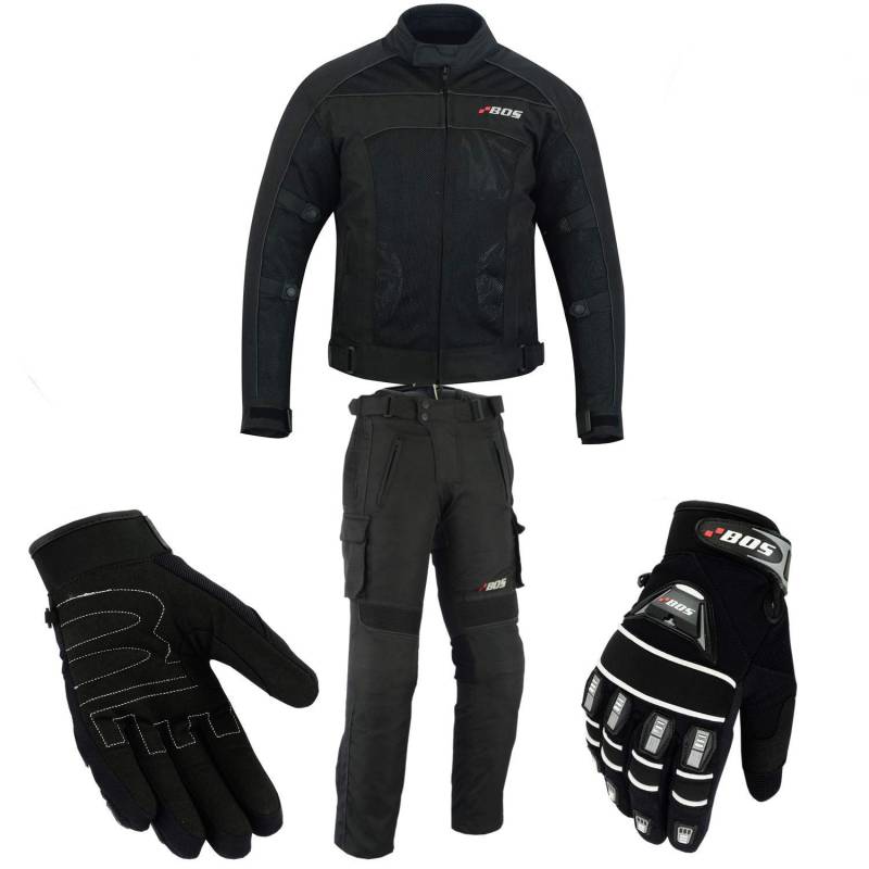 Motorradkombi Biker Motorrad Textil Kombi wasserdichte Jacke, Hosen (S, Schwarz) von BOSMoto