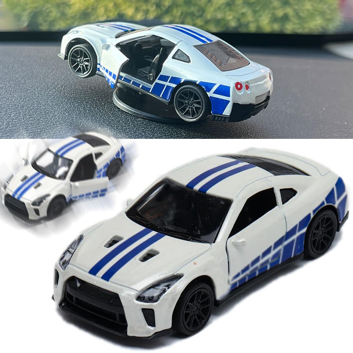 Dashboard Drifters Collection, Legierungsautomodell Drifting Spin Ornament für Auto – stilvolles Fahrzeuginneres, Autoarmaturenbrett-Dekorationen, Fahrzeug Turn and Follow Drift (White) von BOSONS