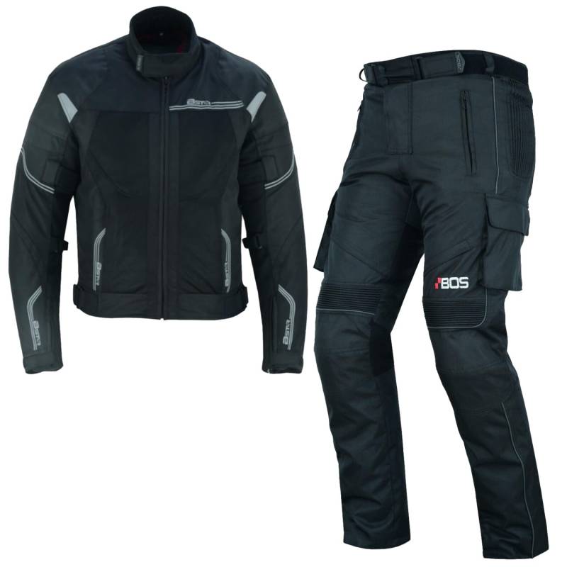 BOSmoto Motorrad Sommer Textil Kombi für Herren – Leichte Jacke & Hose,Biker Motorrad Touring Textil kombi,Herren Motorradkombi,Motorrad Sommer Kombi (BLACK, S) von BOSmoto