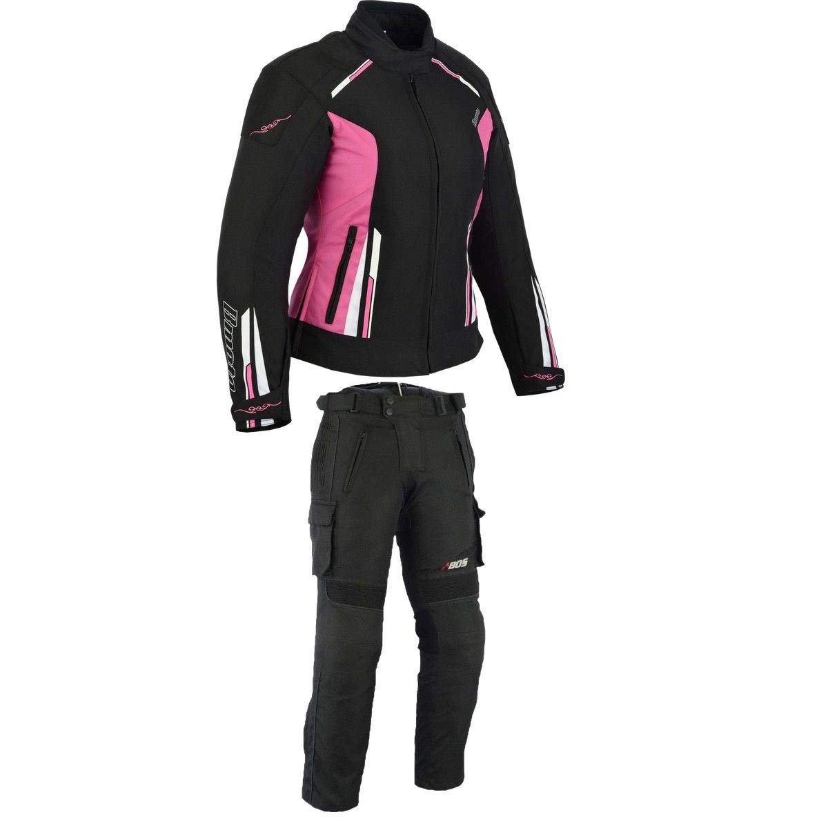 Damen Motorrad Motorradkombi Textil Schwarz Weiß Rose (XS) von BOSmoto