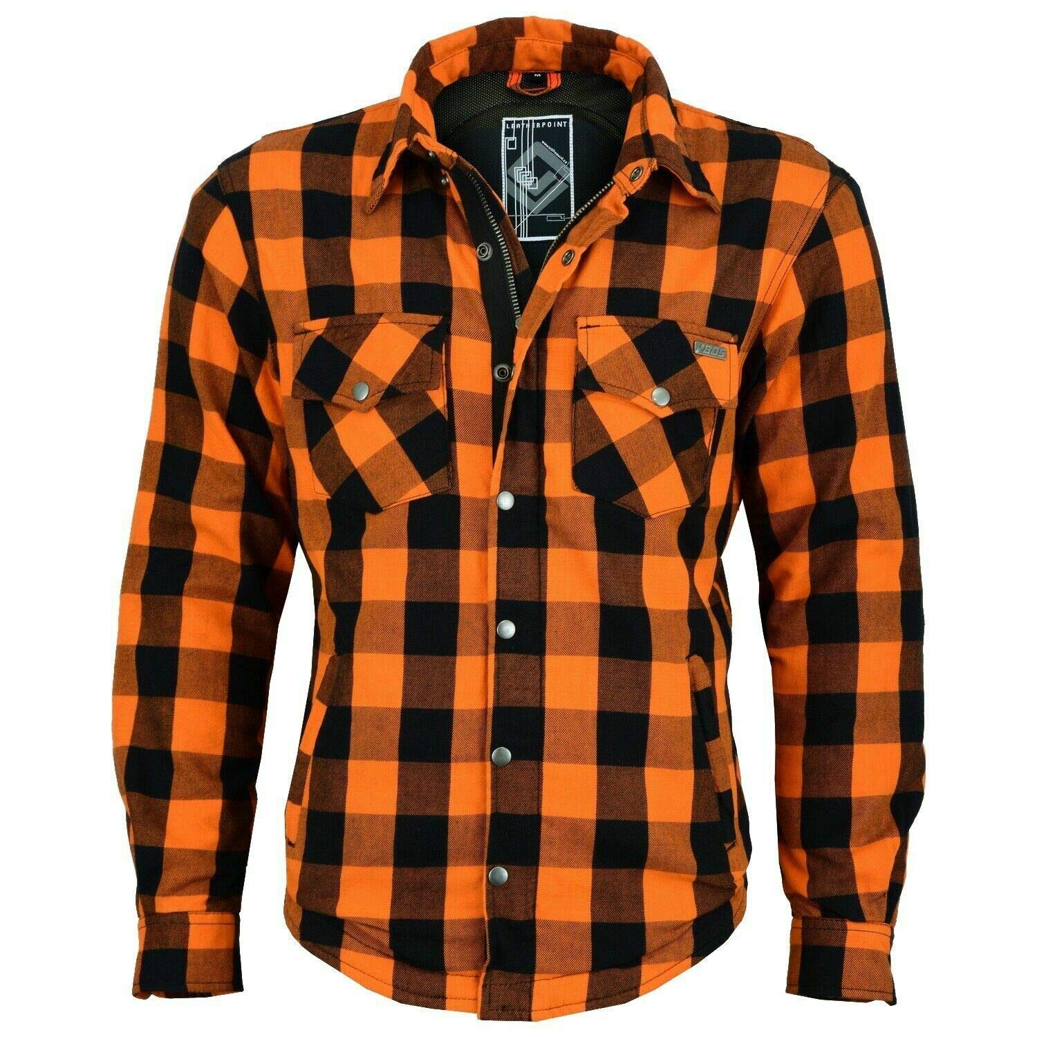 Kevlar Hemd Jacke Lumberjack Lumber Jack Shirt (L, Orange Schwarz) von BOSmoto