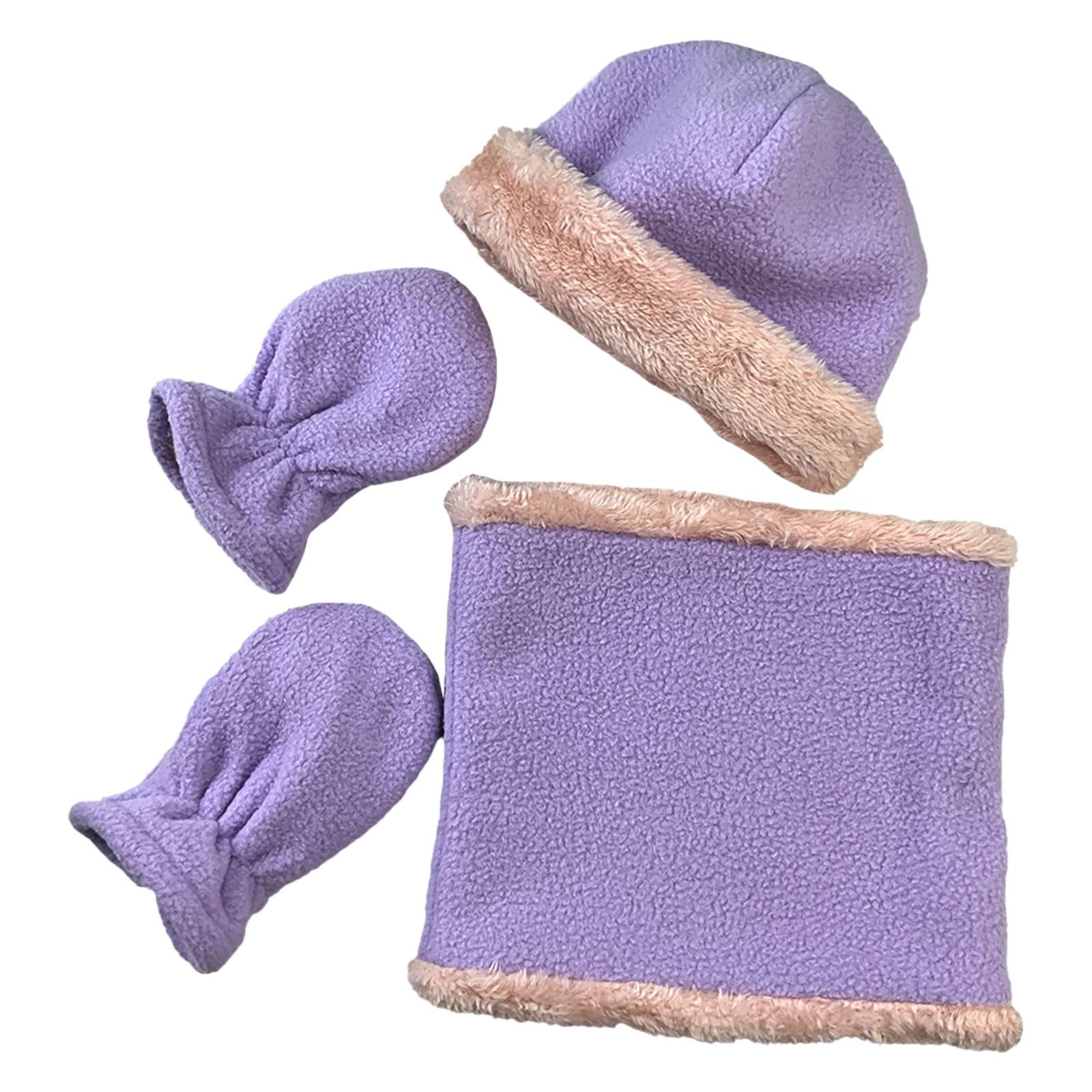 BOTCAM Baby-Ohren-Set für Neugeborene, Mützen, Fäustlinge und Socken für und Mädchen, Mütze für 3 Monate bis 12 Monate Alpaka Stulpen (Purple, One Size) von BOTCAM