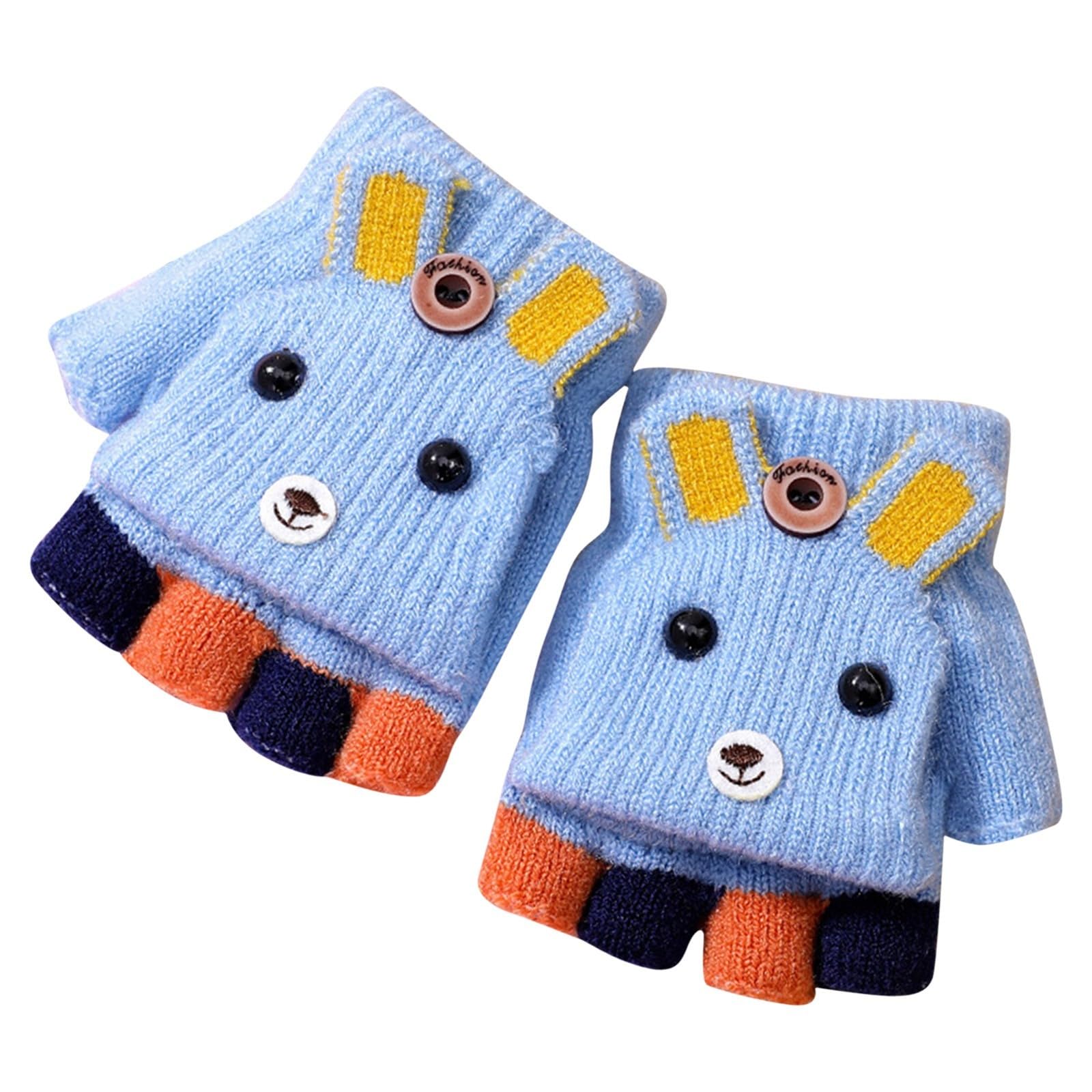 BOTCAM Cabrio 215 Flip Winter Kinder Handschuhe Handschuhe Fingerlose Abdeckung Kleinkind Stricken Mit Fäustling Top Wolle Für Mädchen Wintersportausrüstung Blau Braut (Dark Blue, One Size) von BOTCAM