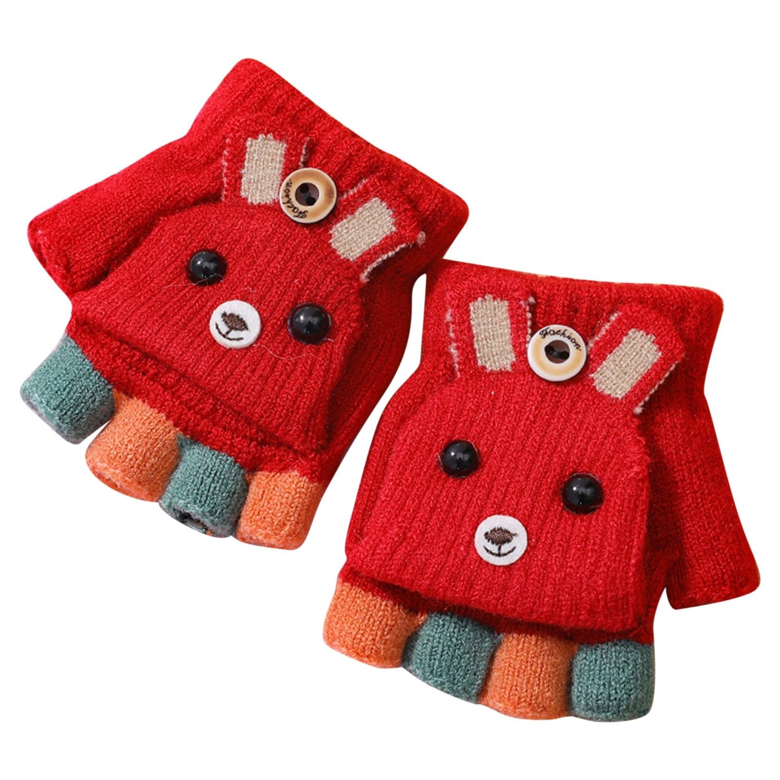 BOTCAM Cabrio 215 Flip Winter Kinder Handschuhe Handschuhe Fingerlose Abdeckung Kleinkind Stricken Mit Fäustling Top Wolle Für Mädchen Wintersportausrüstung Blau Braut (Red, One Size) von BOTCAM