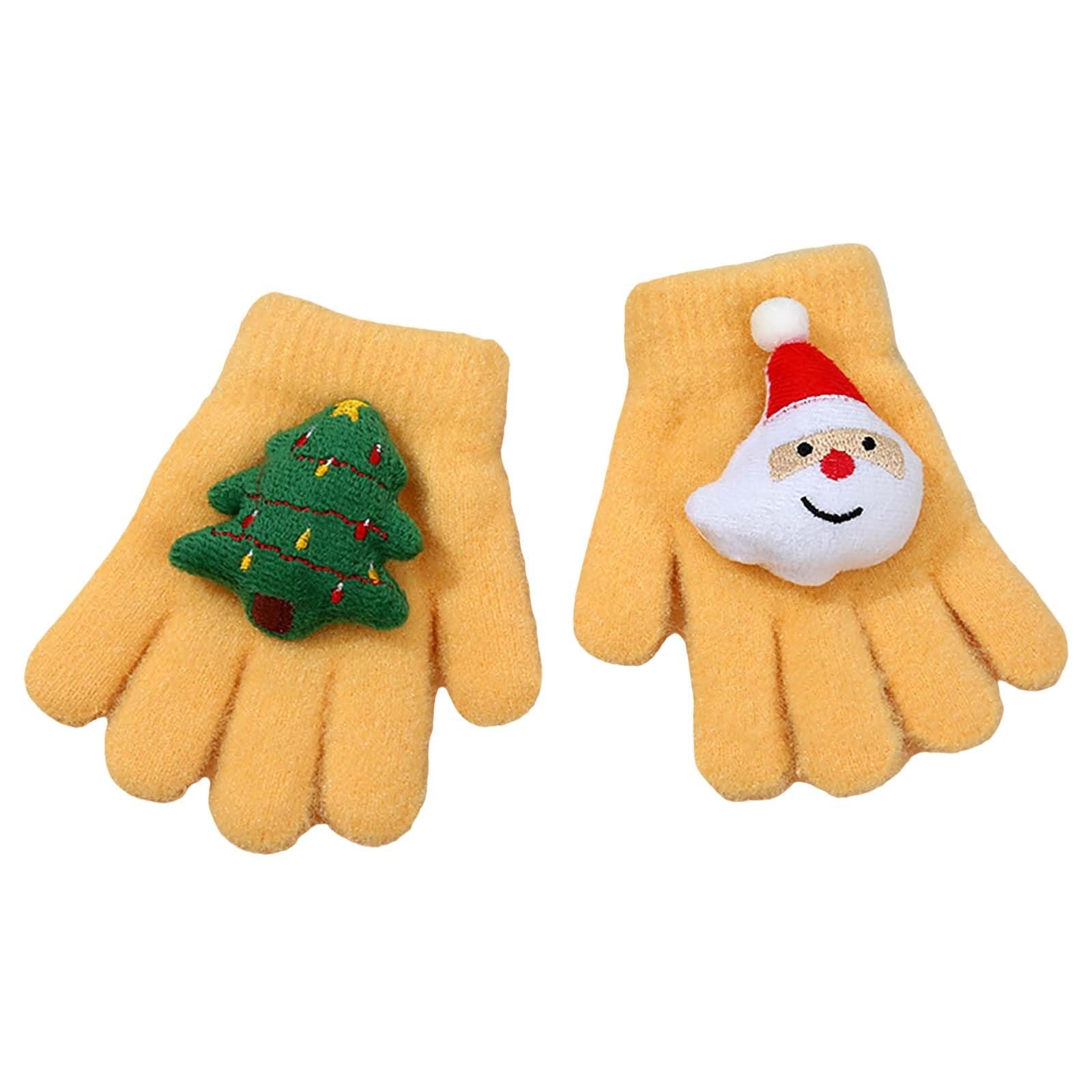 BOTCAM Knitted Cold Proof Plush Thickened Christmas Gloves Touchscreen Handschuhe Damen (Yellow, A) von BOTCAM