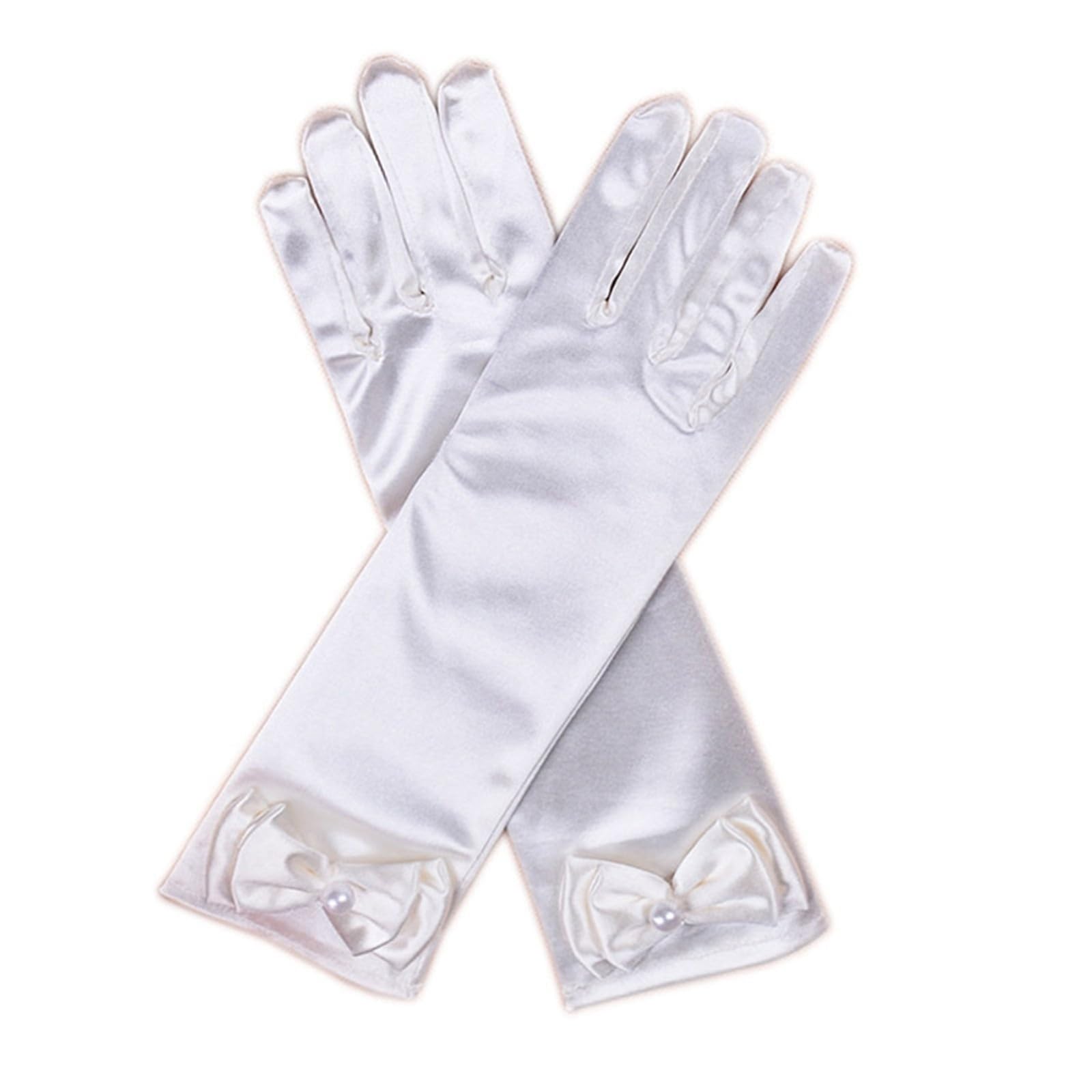 BOTCAM Mädchenhandschuhe mit Schleife, 1 Paar weiche, atmungsaktive Handschuhe mit Schleife für Bühnenauftritte, Partys und besondere Anlässe, perfektes Accessoire für Handschuhe (White, One Size) von BOTCAM