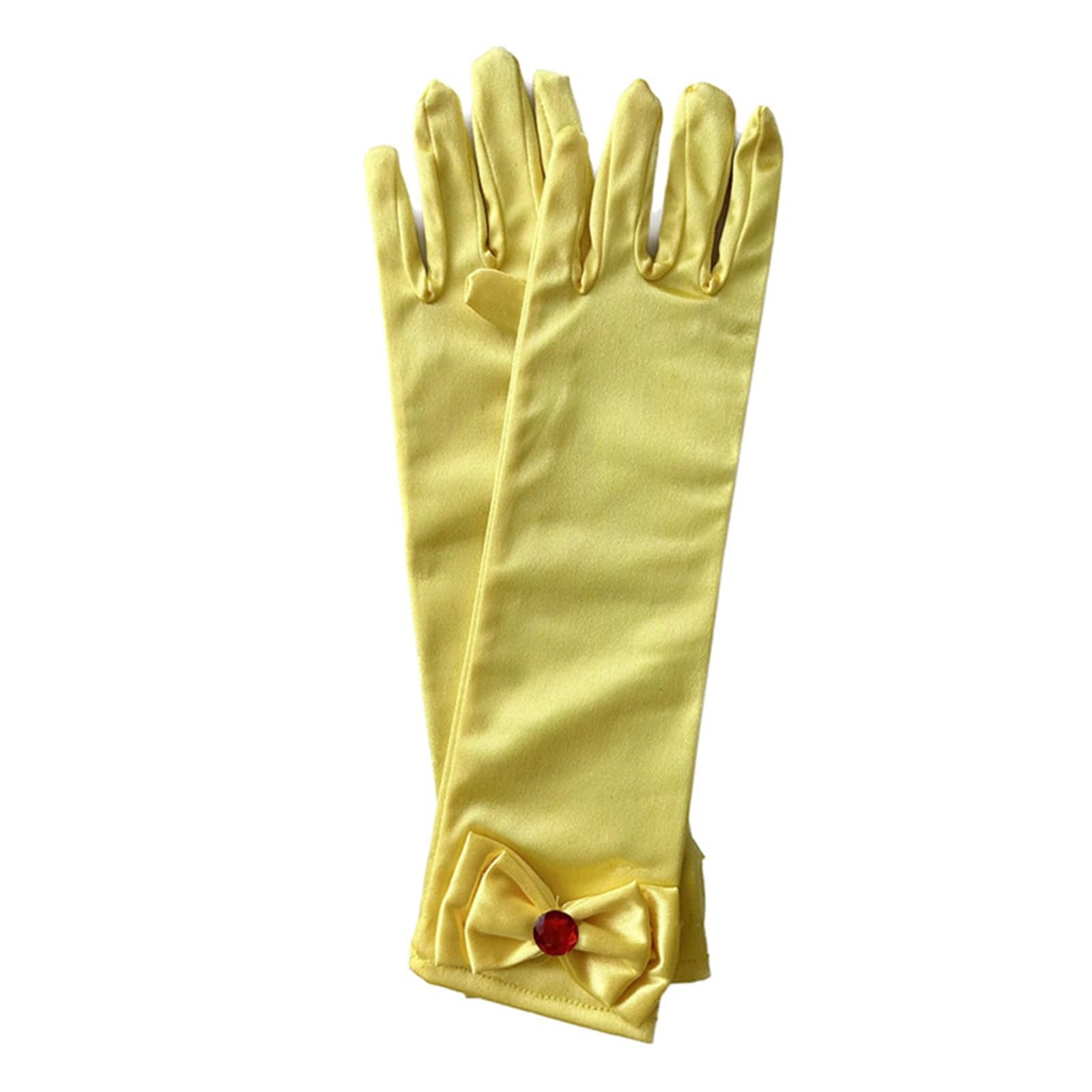 BOTCAM Mädchenhandschuhe mit Schleife, 1 Paar weiche, atmungsaktive Handschuhe mit Schleife für Bühnenauftritte, Partys und besondere Anlässe, perfektes Accessoire für Handschuhe (Yellow, One Size) von BOTCAM