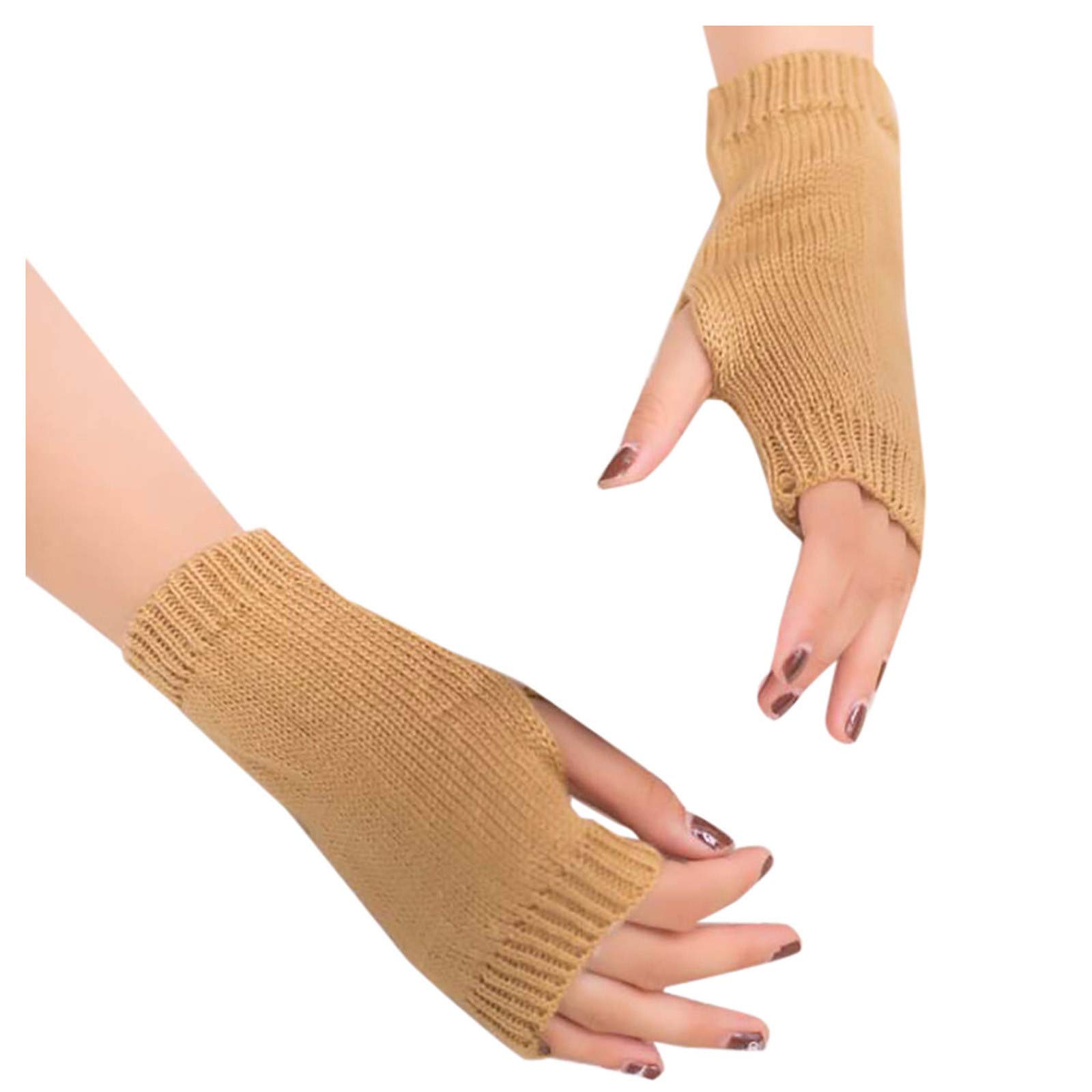 BOTCAM fingerlose warm gestrickte Frauen Winter warme Handschuhe mitten halten weiche Ärmelhandschuh Bauchtanz Kopfschmuck Silber (Khaki, One Size) von BOTCAM