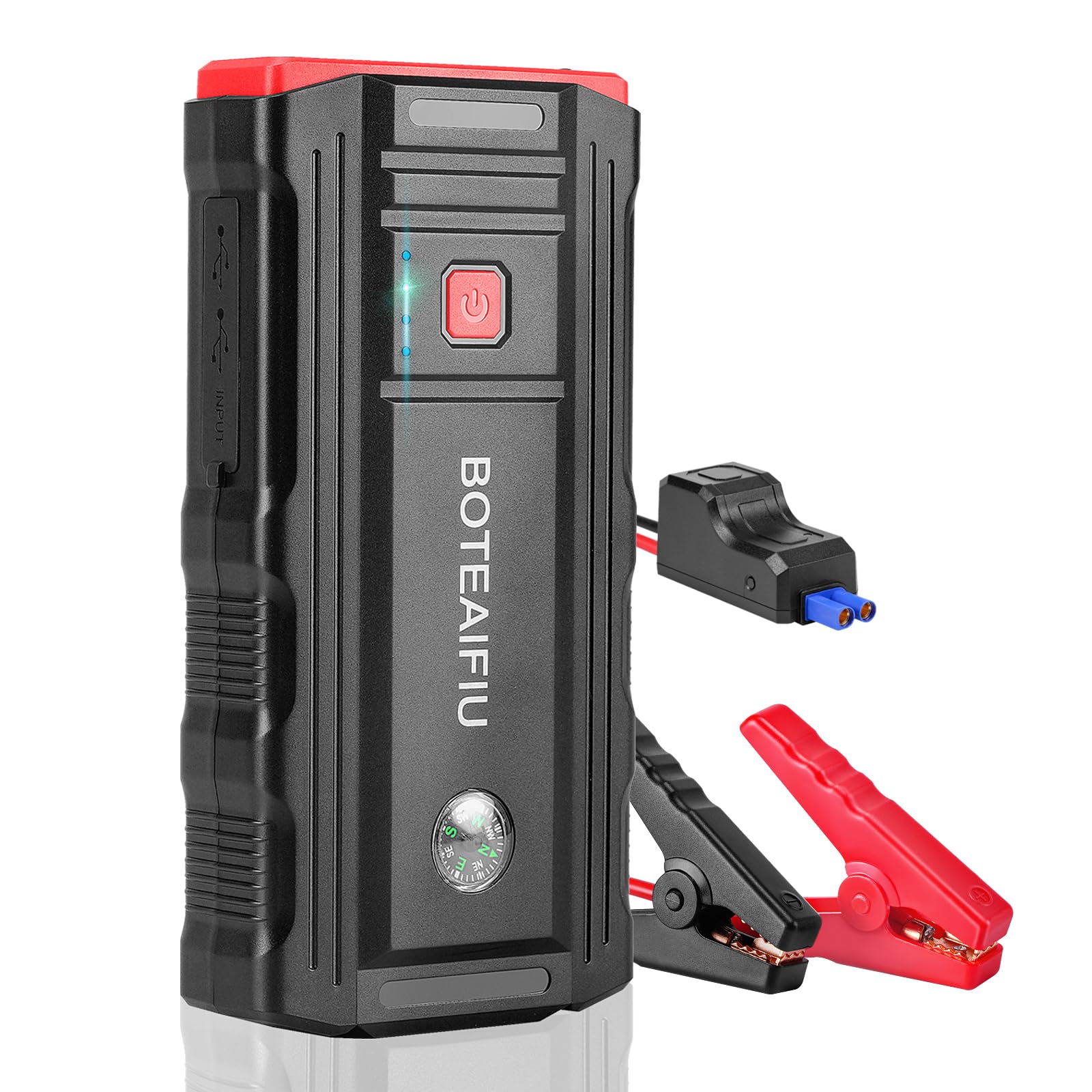 BOTEAIFIU Starthilfe Powerbank,3000A Auto Starthilfe für 8.0L Benzin und 6.5L Auto Batterie Booster Starter Powerbank Tragbares mit LED Taschenlampe für 12V Fahrzeuge SUV Motorrad ATV Rasenmäher von BOTEAIFIU