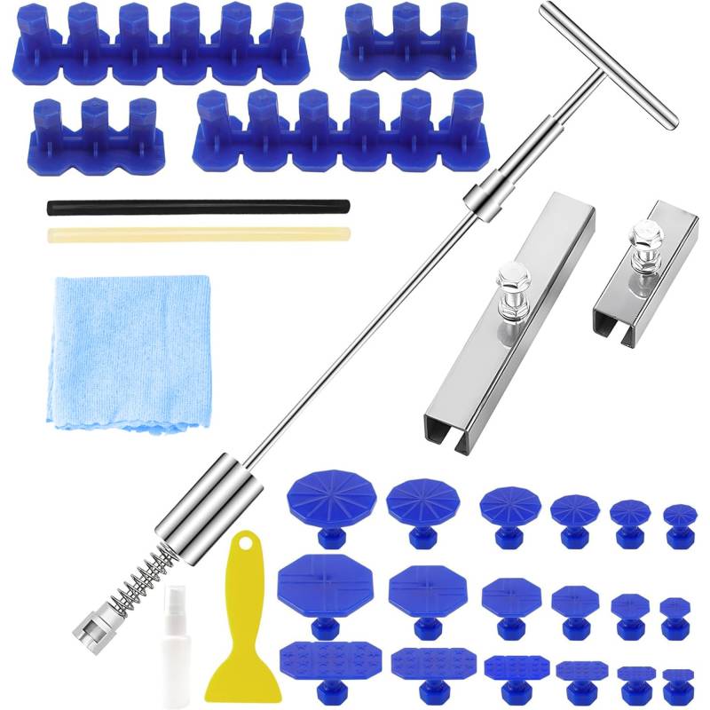 Dellen Reparaturset Auto: Ausbeulwerkzeug Karosserie, Dellen Werkzeug, Beulen Reparaturset Auto, mit T Bar Puller Slide Hammer, Dent Removal Pulling Tabs, Hot Glue Sticks von BOTEWO