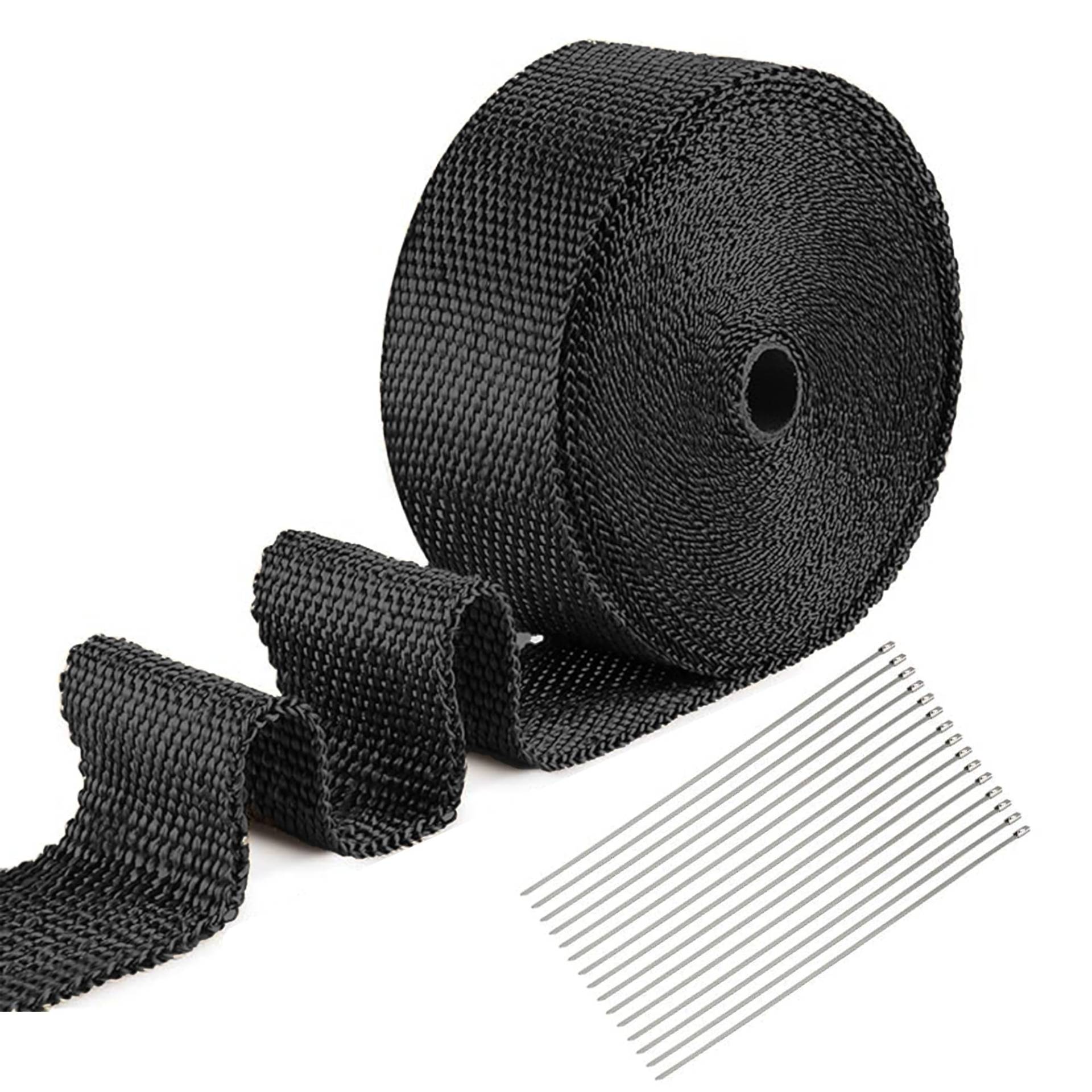 Hitzeschutzband Auspuff 15M X 5CM：Auspuff Dichtband Hitzebeständig mit 15 Edelstahl Kabelbinder Hitzeband Auspuffband Hitzeschutz Bandage für Die Meisten Autos und Motorräder Geeignet Sind Schwarz von BOTEWO