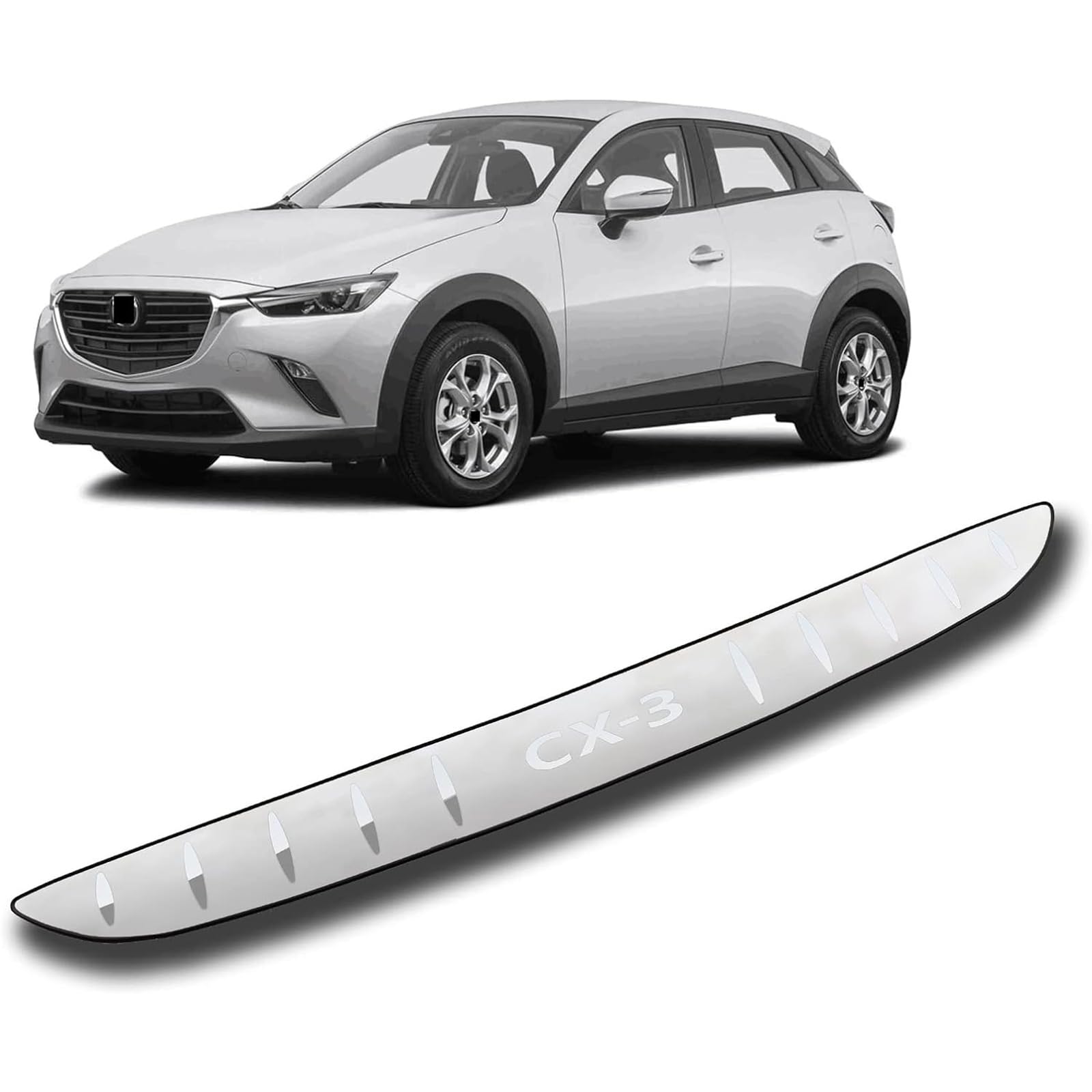 Ladekantenschutz Stoßstangenschutz für Mazda CX3 2016-2021,Kofferraum Kratzschutz Selbstklebend Chrom Edelstahl von BOTIZR