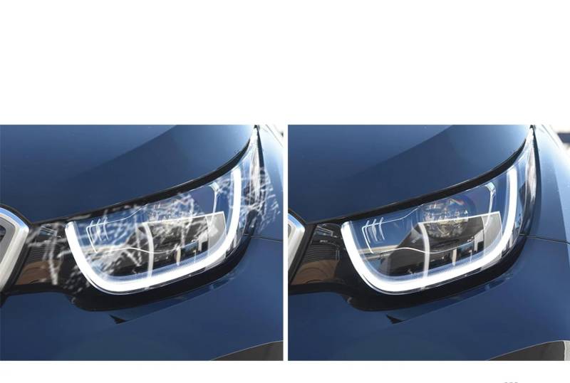 2 Stück Auto Scheinwerfer Schutzfolie Schutz Wiederherstellung Transparent Schwarz TPU Aufkleber, Für BMW i3 2013-2020, Auto Scheinwerfer Film Zubehör von BOVROTIN