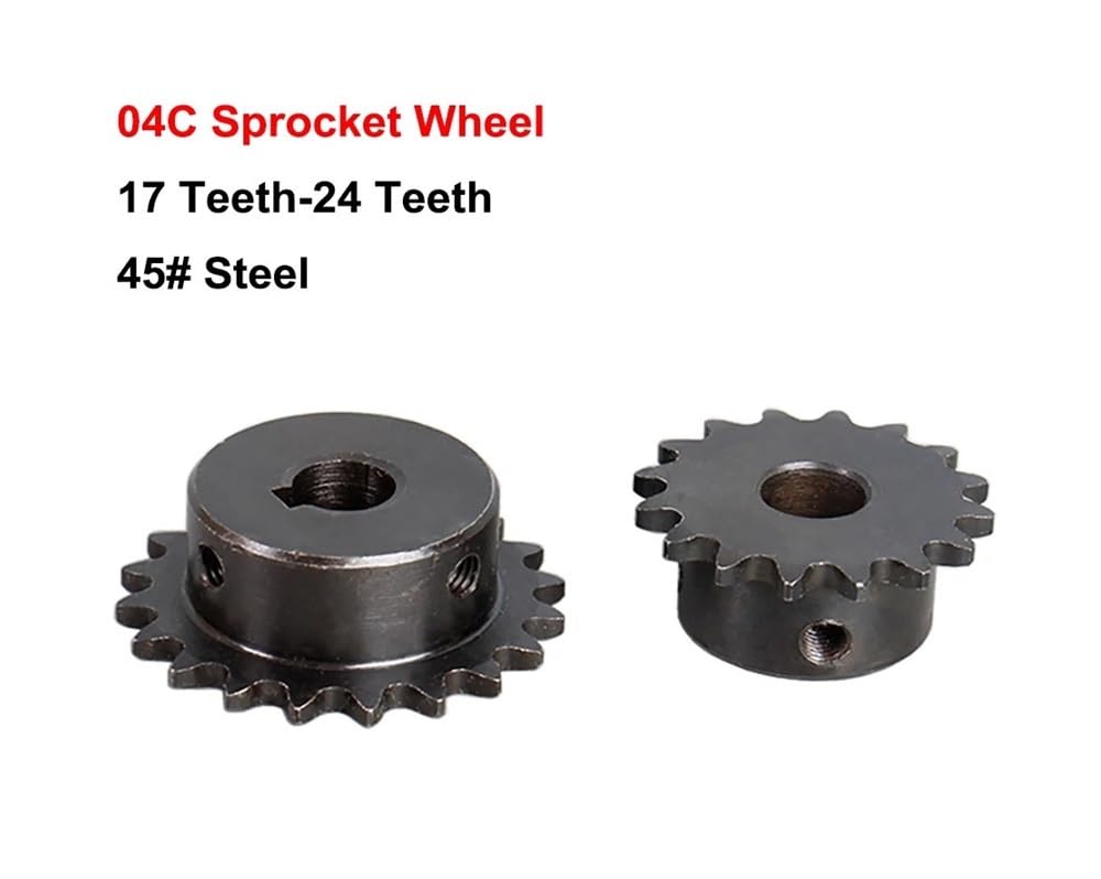 BPBZUTUMDZ 1 Stück 04C Kettengetriebe 45# Stahl 17T/18T/19T/20T/21T/22T/23T/24T Zähne Industrielles Kettenrad, runde Bohrung und Passfederbohrung(6.35mm,17 Teeth) von BPBZUTUMDZ