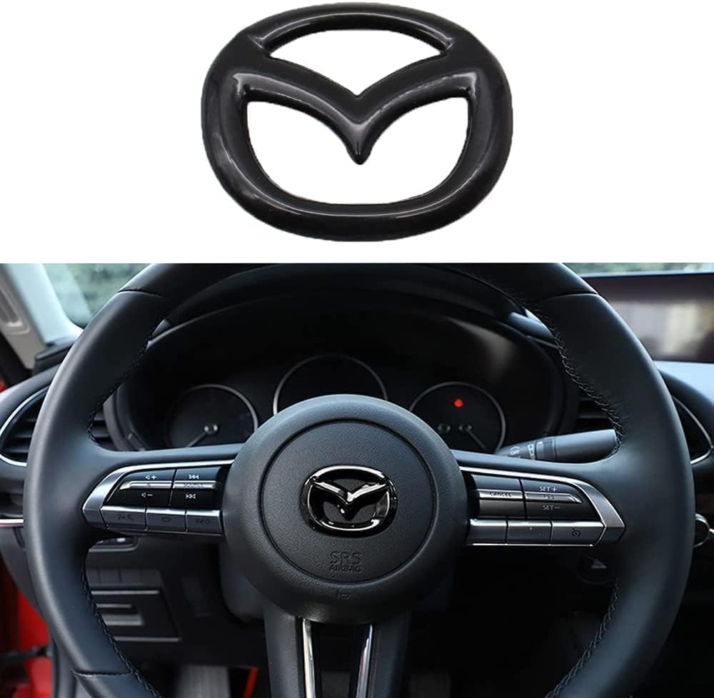 BRALEM Auto Lenkrad Logo Dekoration Für Mazda 3 6 CX-3 CX-5 CX-9, Emblem Logo Rahmen Abziehbild, Innere Änderung Zubehör,Black von BRALEM