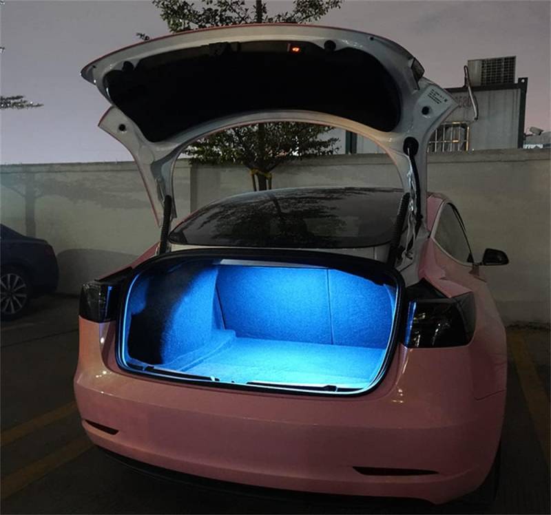 BRALEM Auto Stamm Streifen Licht, LED Hinteren Heckklappe Licht, Ladung Bereich Intelligent Lichtleiste, Auto Stiefel Beleuchtung Zubehörteil, Für Tesla 2019-2022 Model 3,Blue von BRALEM