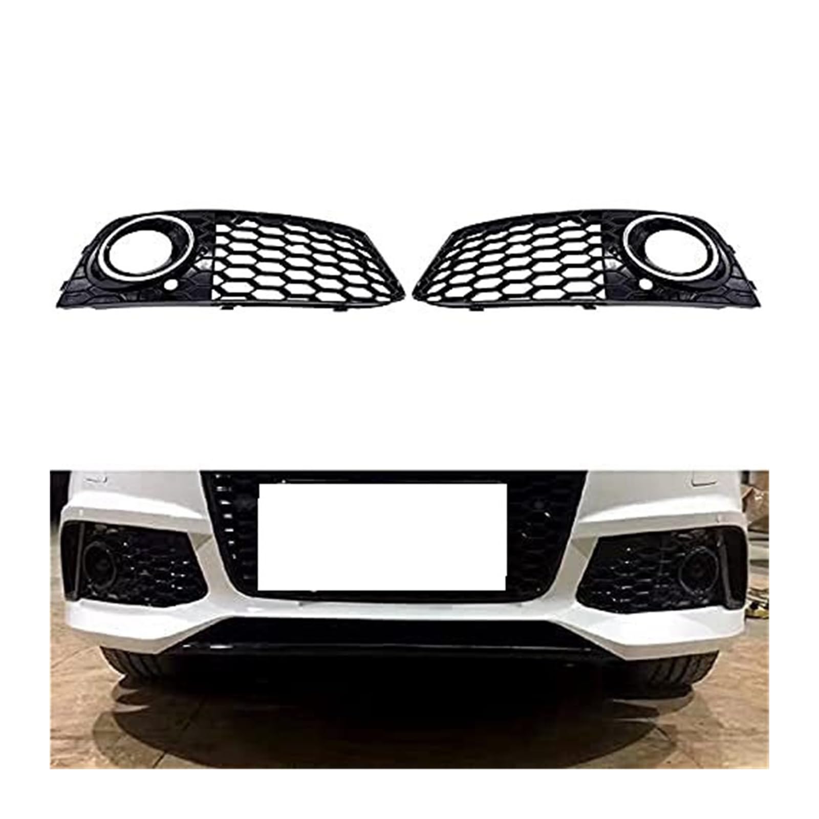 1 Pair Car Fog Light Grille Fit Rs4 Style Honeycomb Mesh Open Vent Grille Intake Cover Compatible For Audi A4 B8 09-12(Left) von BRANISLVV