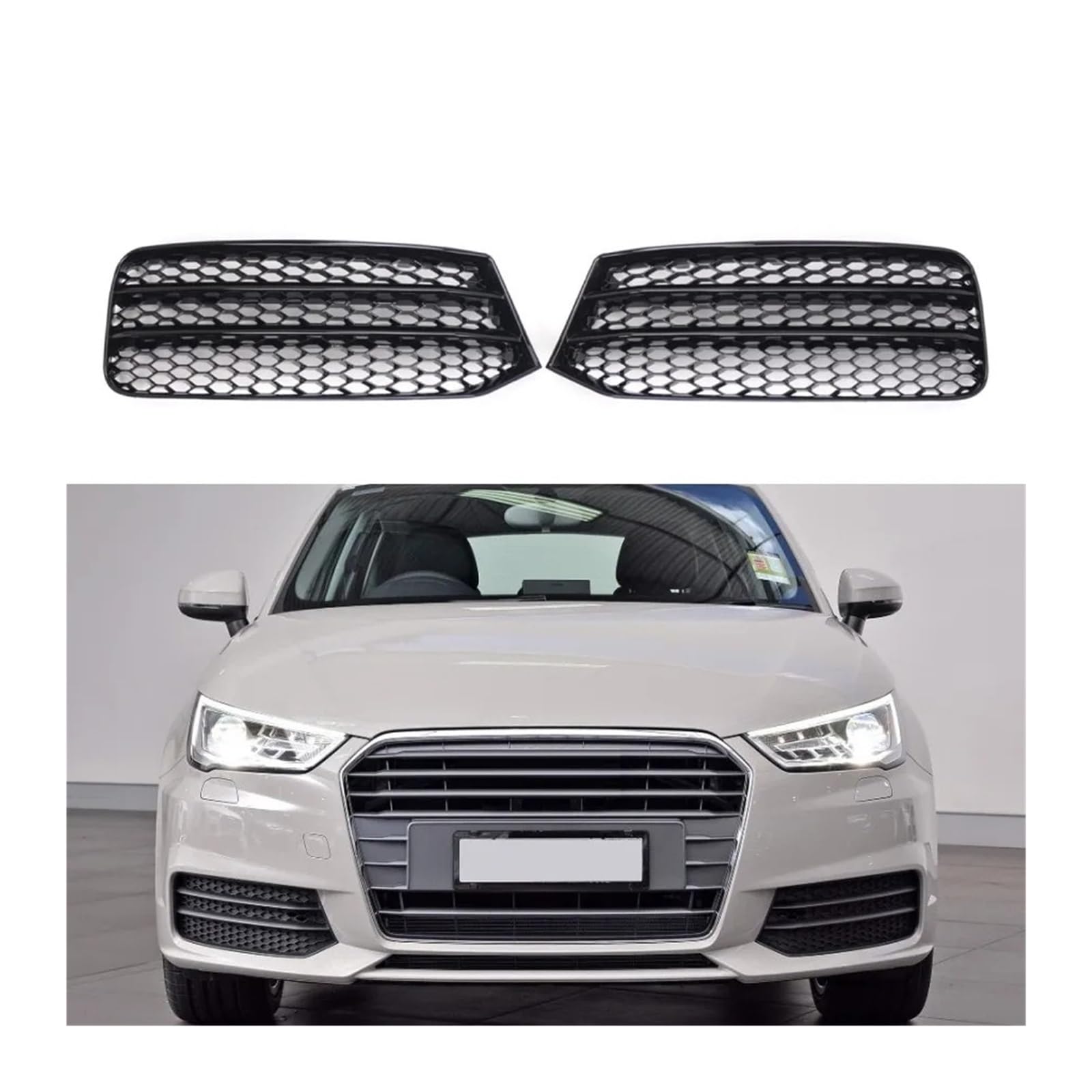 2PCS Auto Front Bumper Fog Light Grille Honeycomb Hex Grill Cover Gloss Black Replace Compatible For AUDI A1 8X 2014-2018 von BRANISLVV