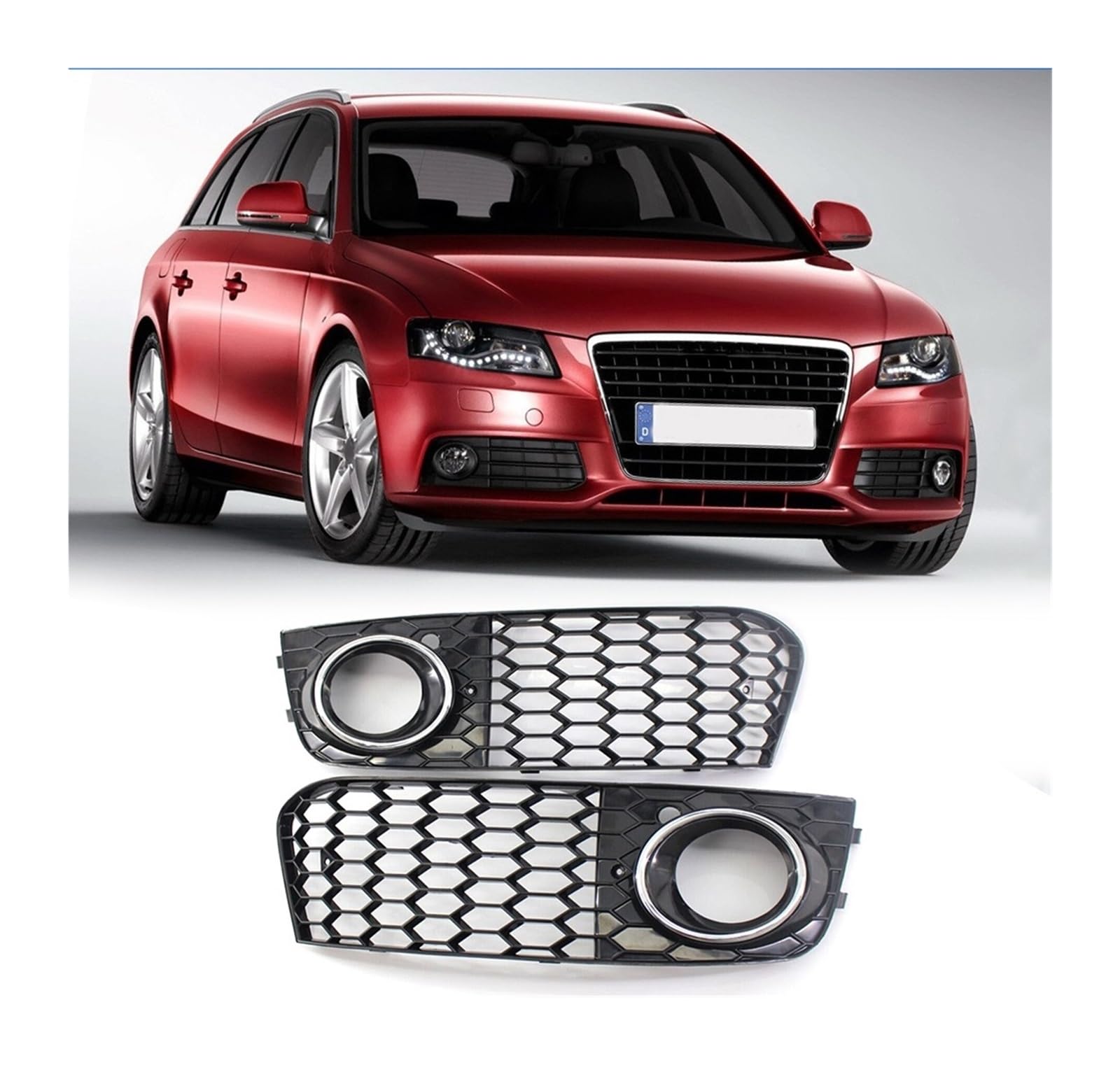 RS4 Style Car Fog Light Grille Grill Intake Cover Honeycomb Mesh Fog Lamp Open Vent Replacement Compatible For AUDI A4 B8 2009-2012(A1) von BRANISLVV