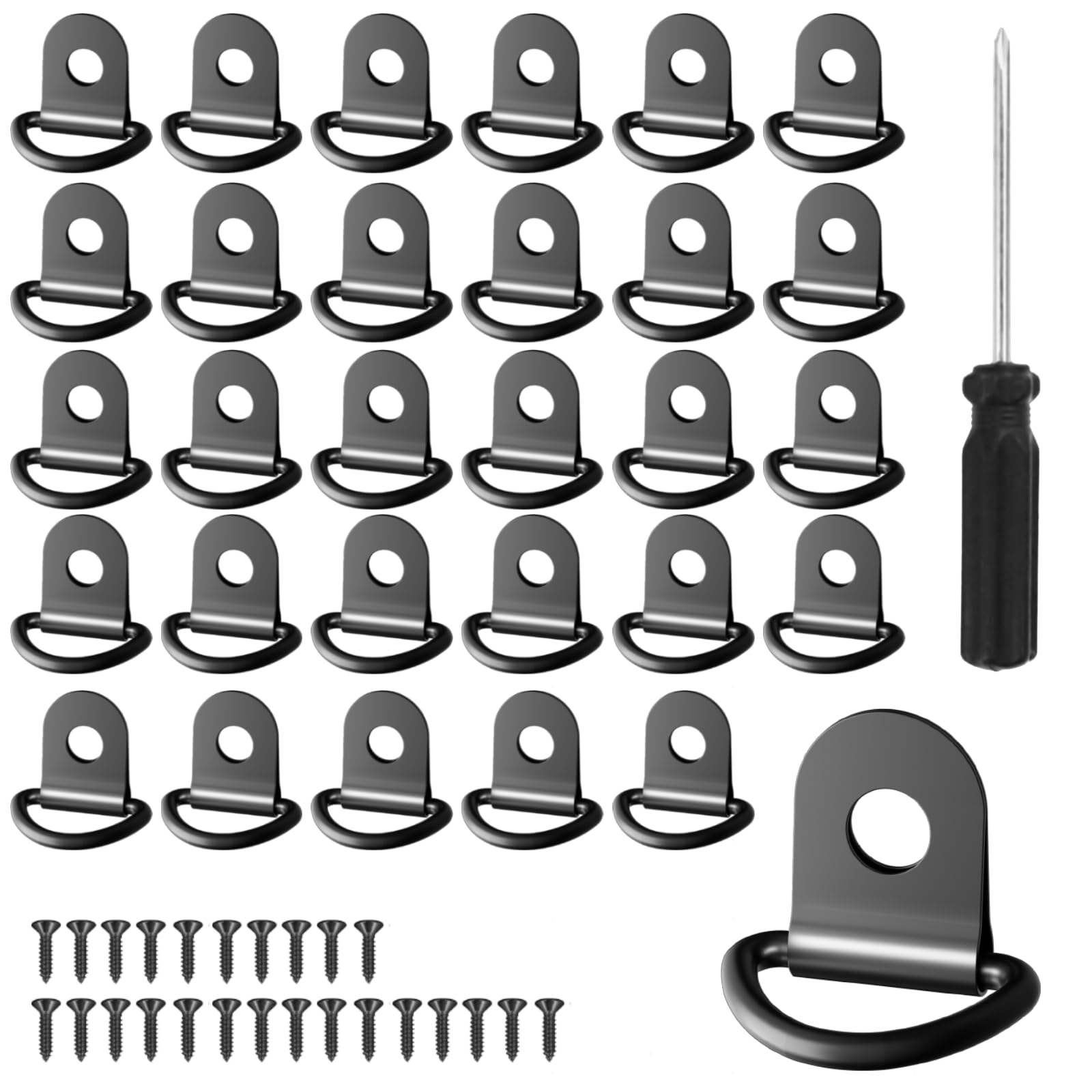 BREANIFULL 30 Stück D Aufbauring Zurröse Zurrösen V Aufbauring Ring aus Edelstahl D Gurthalter Klappbar mit Last 100KG für Ladungssicherung in PKWs Kajak und Anhängern (36x25mm, Schwarz) von BREANIFULL