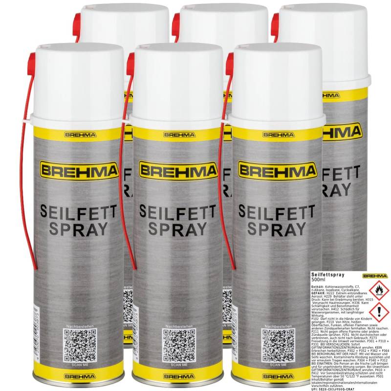 BREHMA 6X Seilfett Spray 500ml Fettspray Sprühfett Kettenspray von BREHMA