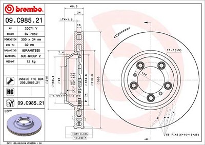 Brembo 1x Bremsscheibe belüftet vorne links [Hersteller-Nr. 09.C985.21] für Porsche von BREMBO