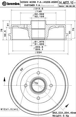 Brembo 2x Bremstrommel für Nissan von BREMBO