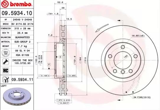 BREMBO Bremsscheibe BMW,WIESMANN 09.5934.11 34112227171,34112227737 Bremsscheiben,Scheibenbremsen von BREMBO