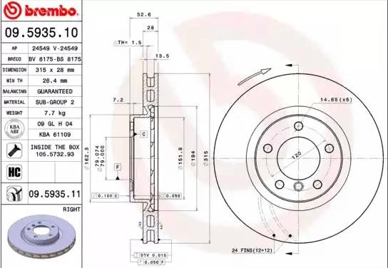 BREMBO Bremsscheibe BMW,WIESMANN 09.5935.11 34112227172,34112227738 Bremsscheiben,Scheibenbremsen von BREMBO