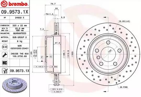 BREMBO Bremsscheibe BMW 09.9573.1X 34213332217 Bremsscheiben,Scheibenbremsen von BREMBO