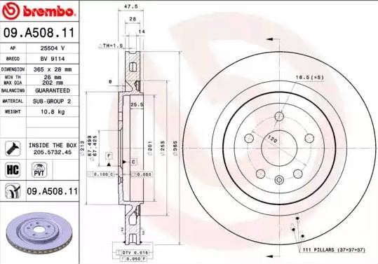 BREMBO Bremsscheibe CHEVROLET,CADILLAC 09.A508.11 25851166,92223366,92245929 Bremsscheiben,Scheibenbremsen 22798839 von BREMBO