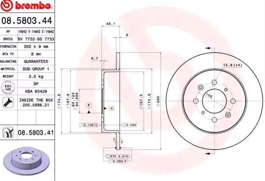 BREMBO Bremsscheibe HONDA,MG 08.5803.41 42510ST3E00,SDB000290,42510S5A000 Bremsscheiben,Scheibenbremsen 42510S5AA00,42510S5HT00,42510S6DE00 von BREMBO