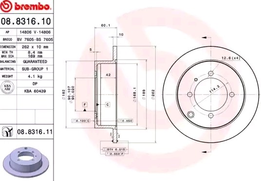 BREMBO Bremsscheibe HYUNDAI,KIA,MITSUBISHI 08.8316.11 MB699964,58411M2050,58411M2050DS Bremsscheiben,Scheibenbremsen MB857915,MB857978,MB668083 von BREMBO