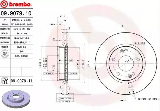 BREMBO Bremsscheibe HYUNDAI 09.9079.11 5171226000,517123B000 Bremsscheiben,Scheibenbremsen von BREMBO