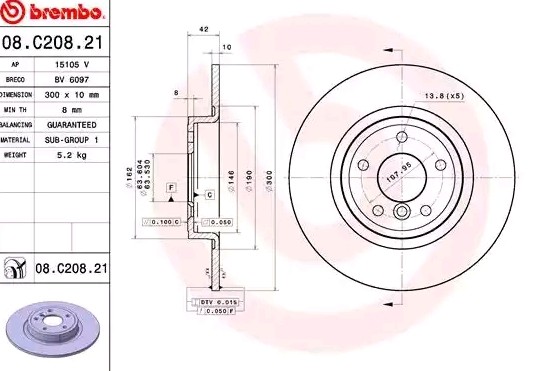 BREMBO Bremsscheibe JAGUAR 08.C208.21 T4N1742 Bremsscheiben,Scheibenbremsen von BREMBO