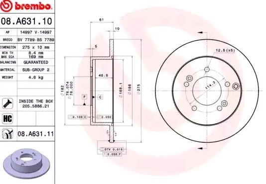 BREMBO Bremsscheibe KIA 08.A631.11 584111D000 Bremsscheiben,Scheibenbremsen von BREMBO